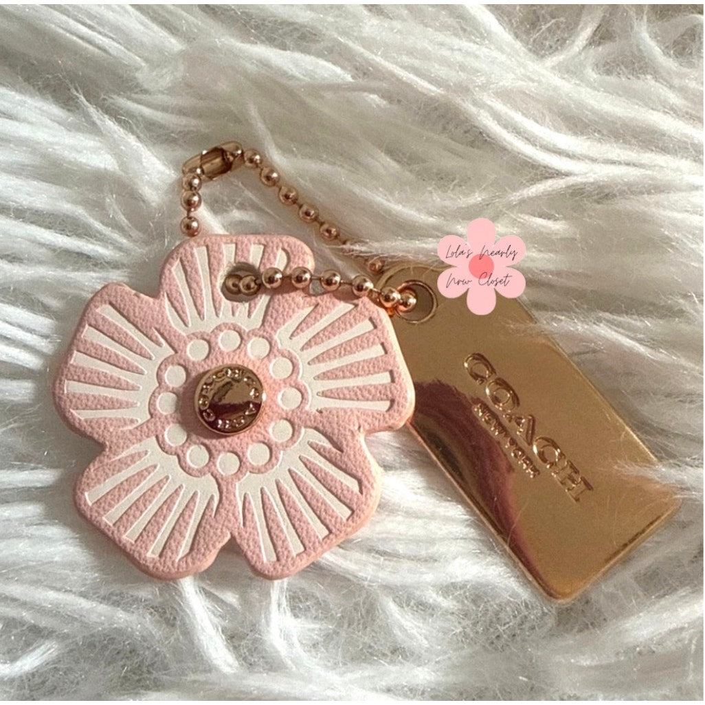 1" COACH Gold Tea Rose Flower Floral Bag Charm Hang Tag