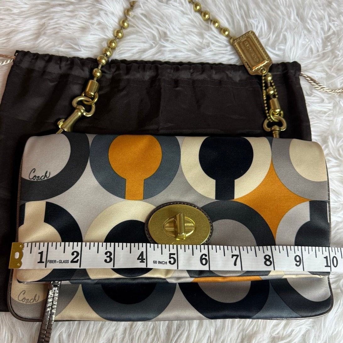 y2k COACH Kisslock Amanda Graphic Op Art Fold Over Clutch Satin Shoulder Bag
