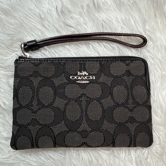 COACH Black Gray Signature Canvas Wristlet