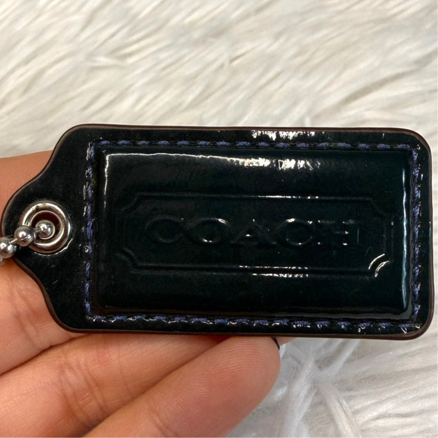 2" COACH Patent Leather Blue Fob Bag Charm Hang tag Hangtag