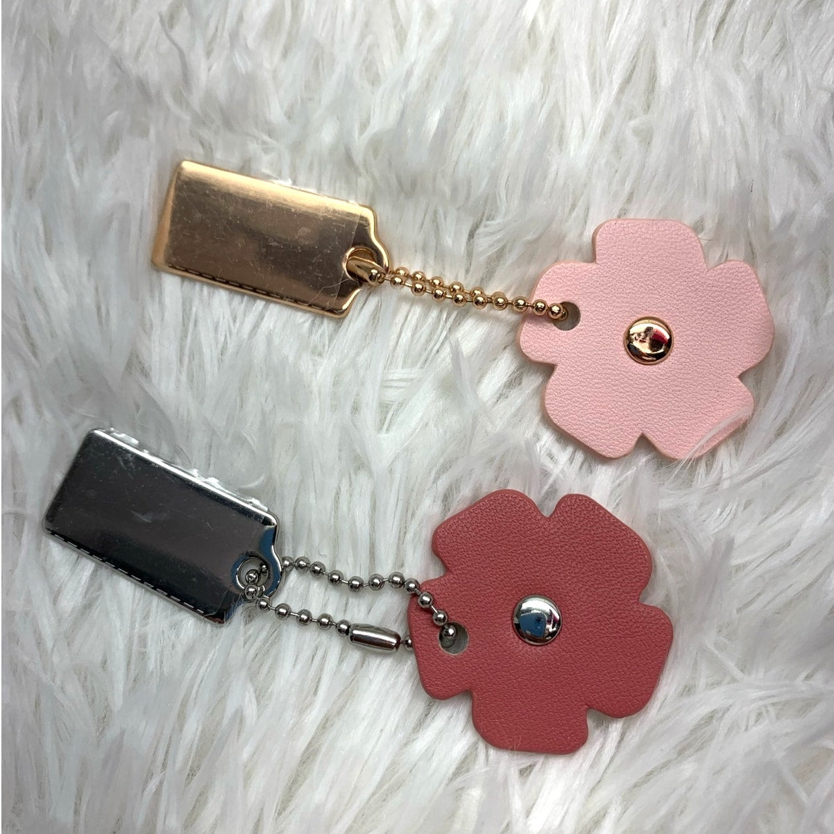 COACH Gold and Silver Tea Rose Flower Floral Bag Charm Hang Tag Bundle