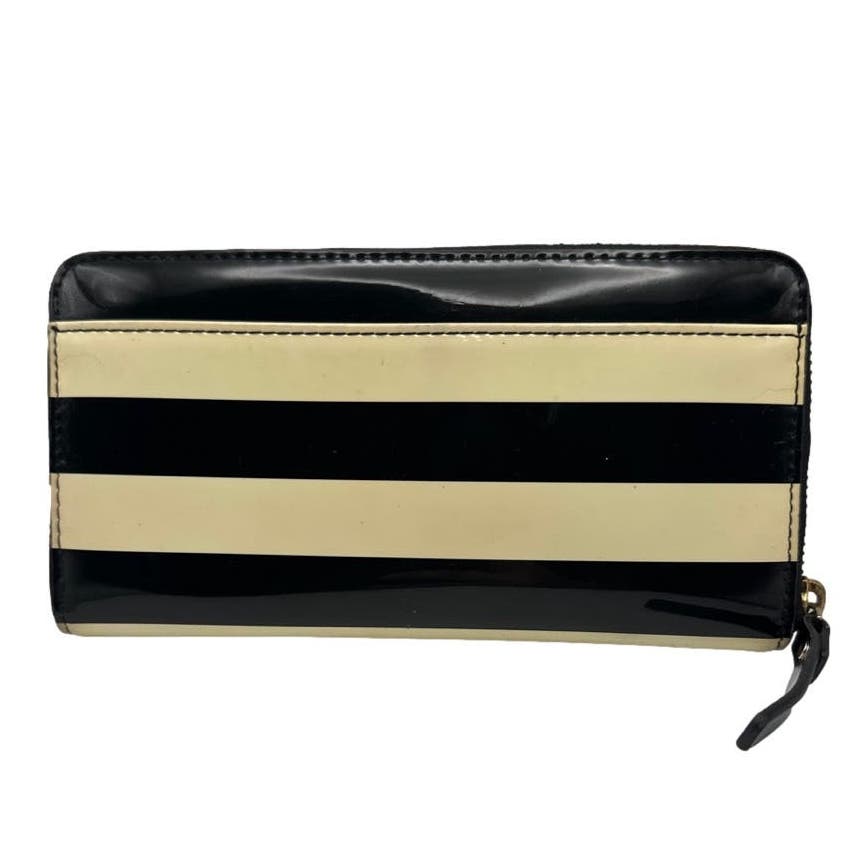 Kate Spade New York Stripe Black and Cream Zip Around Wallet