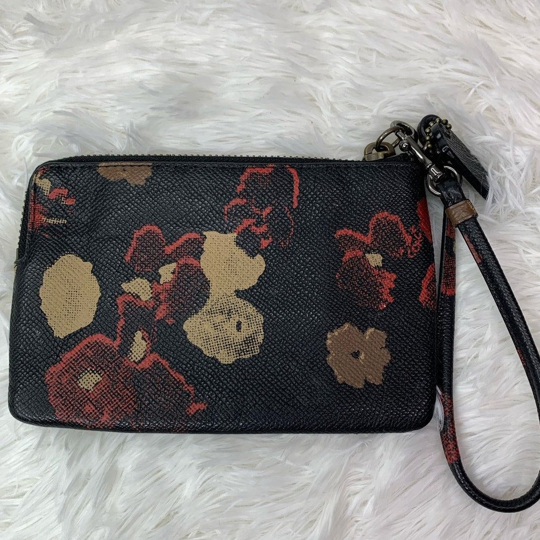 COACH Black Floral Wristlet