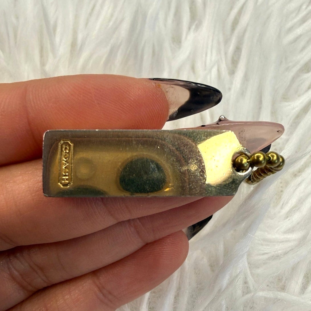 1" y2k COACH Metal Gold Black Fob Bag Charm Hang tag Hangtag