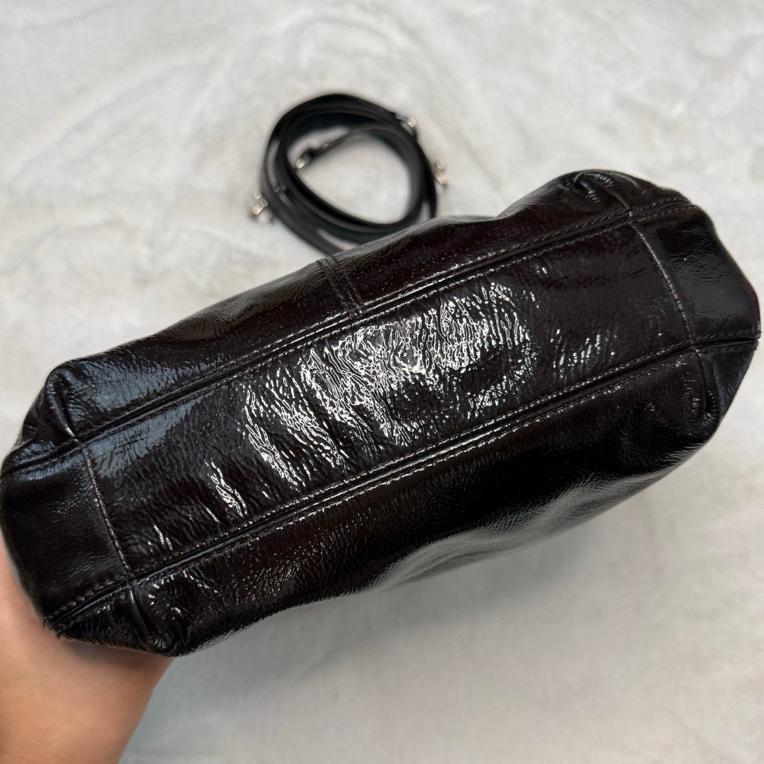 SALE Coach Ashley Dark Brown Patent Leather Shoulder Bag F20462