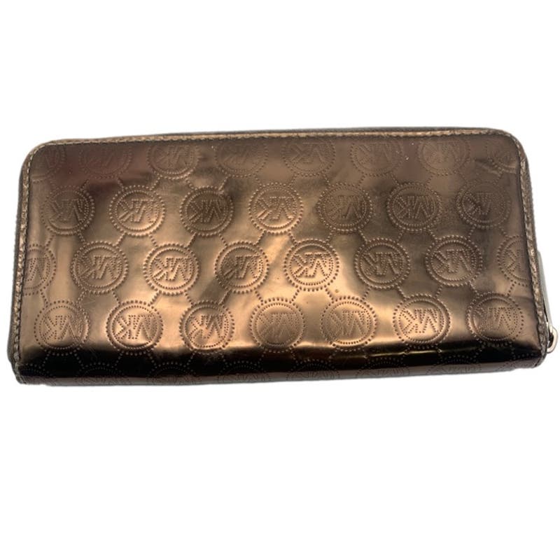 Michael Kors Bronze Signature Patent Leather Zip Around Wallet