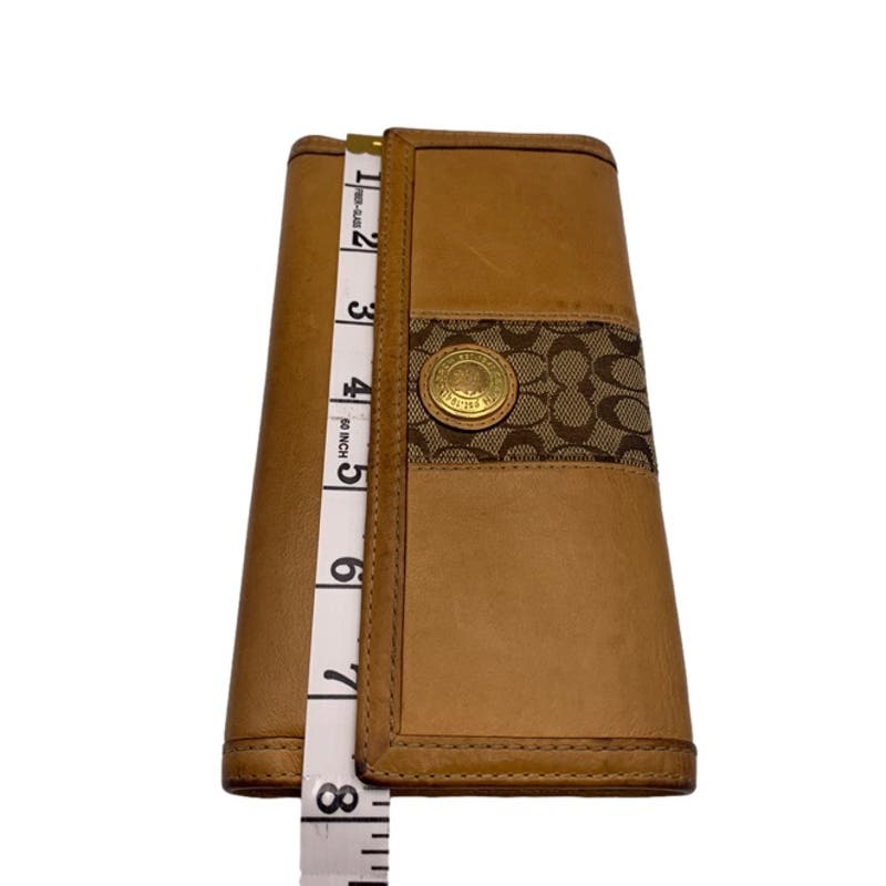 COACH Brown Leather Canvas Wallet with Checkbook Holder