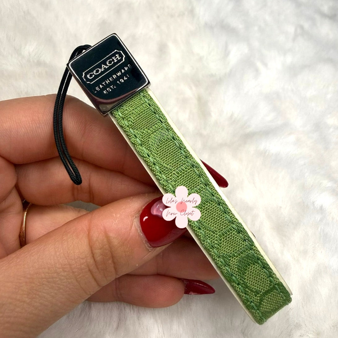 3" Y2K COACH Green Signature Canvas Patent Leather Bag Charm Key Fob