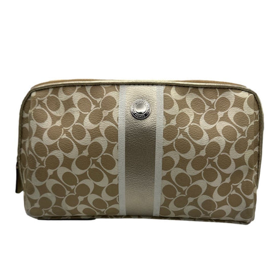 COACH Gold and Silver Signature Coated Canvas Make up Cosmetic Bag / Pouch