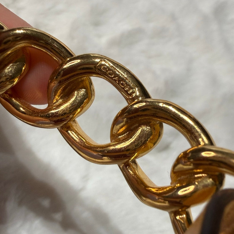 Coach Gold Chain Leather Bracelet