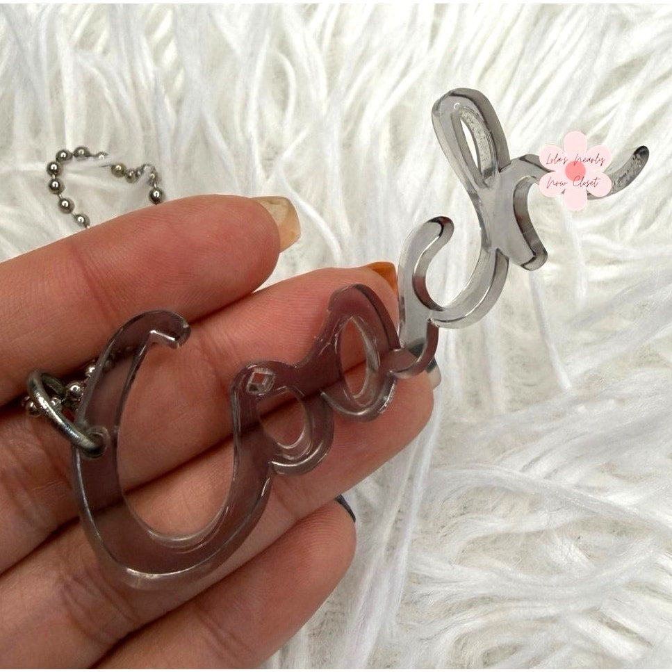 3” COACH Poppy Clear Gray Script Fob Bag Charm Hang tag Hangtag