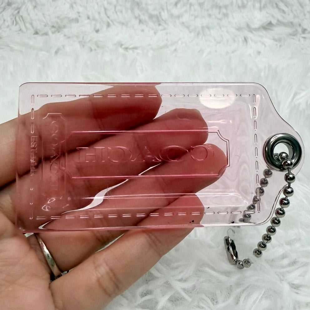 3" COACH POPPY Pink Clear Fob Bag Charm Hang tag Hangtag