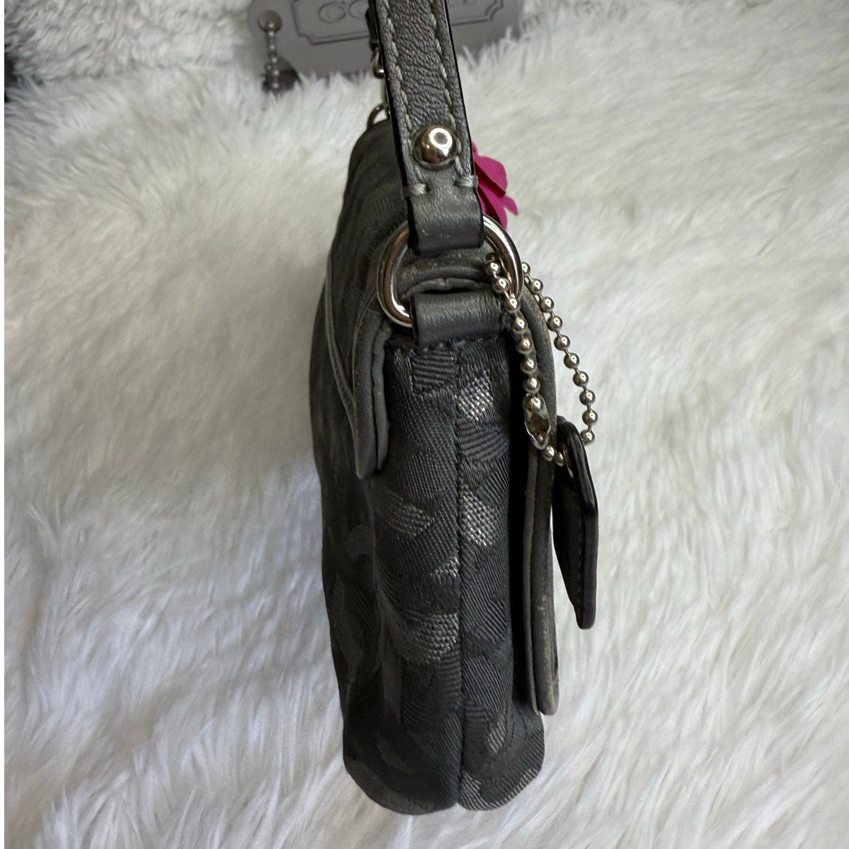 COACH y2k Kristin Op Art Gray & Silver Wristlet Mini Purse