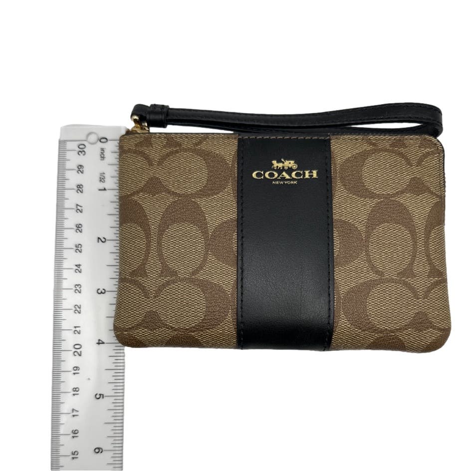 COACH Black and Brown Signature Coated Canvas Wristlet