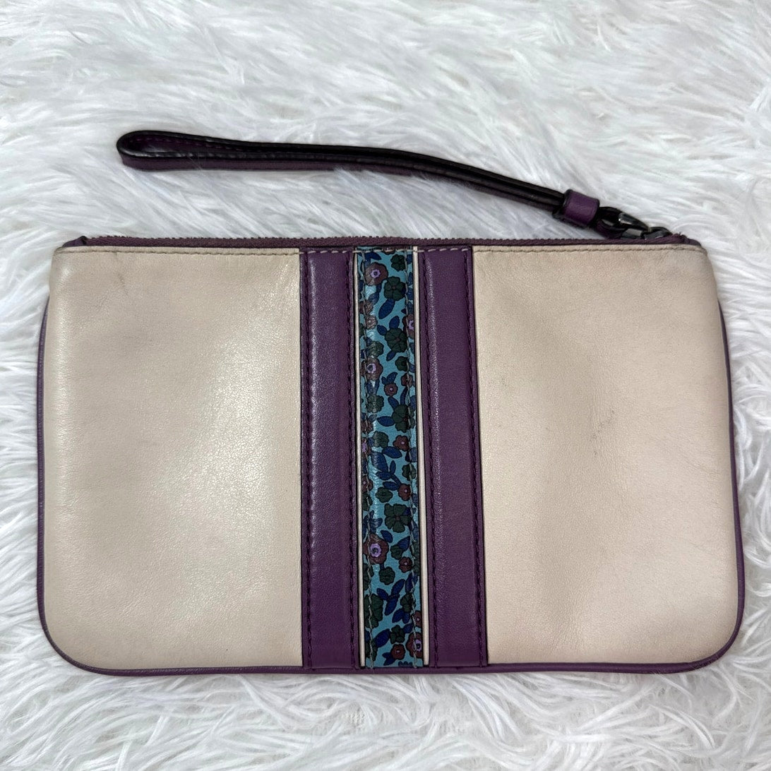 COACH Cream Purple Floral Wristlet