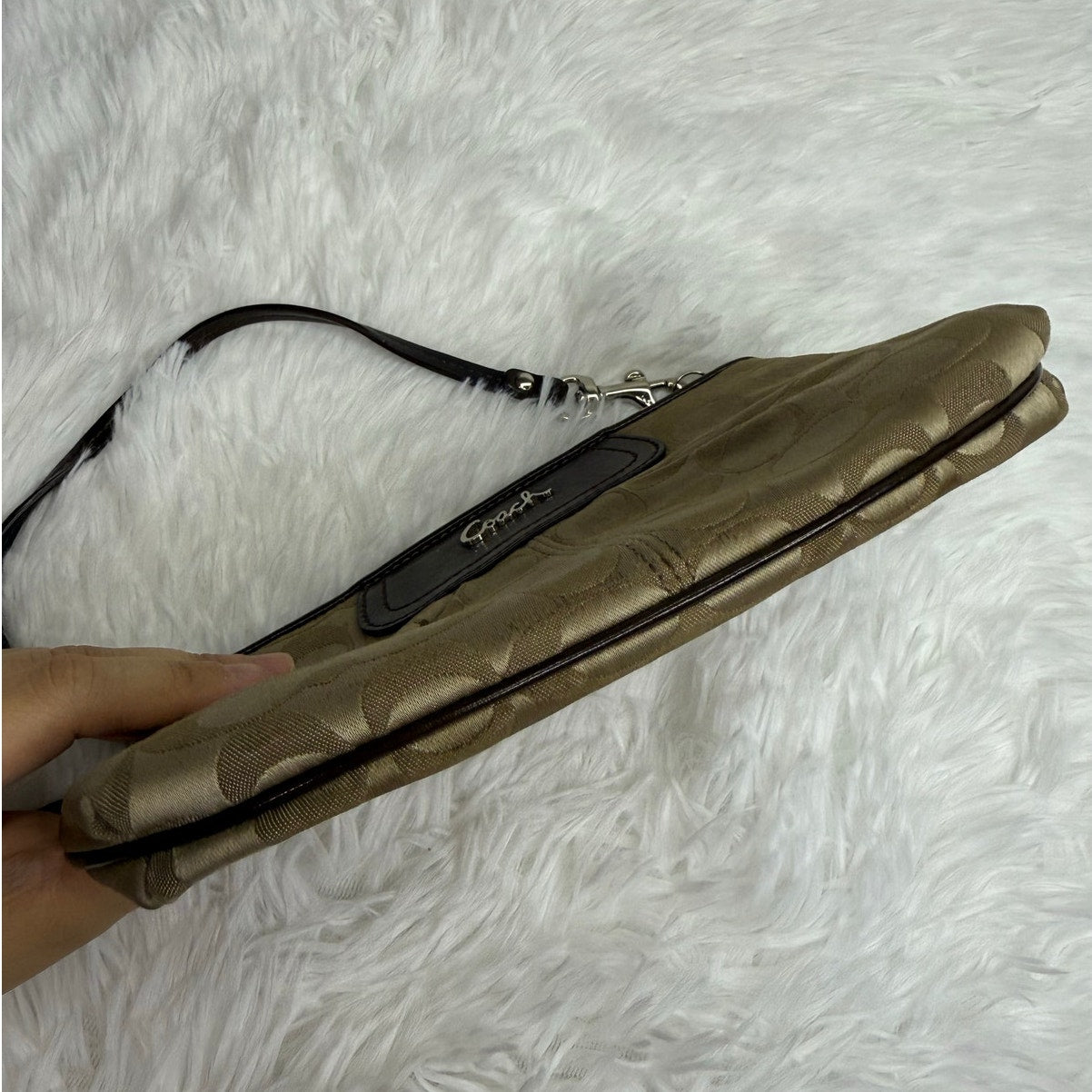 COACH Brown Signature Canvas Mini Purse Wristlet w/ Card Slots