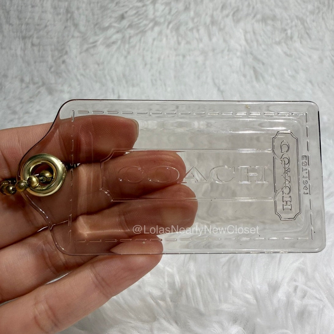 3" COACH Poppy Tan Clear Fob Bag Charm Hang tag Hangtag