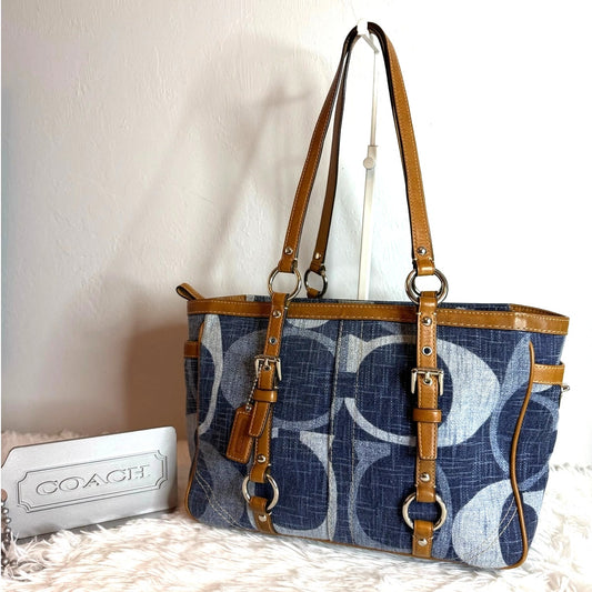 Coach y2k Denim Signature 'C' East West Gallery Tote Bag #F13810