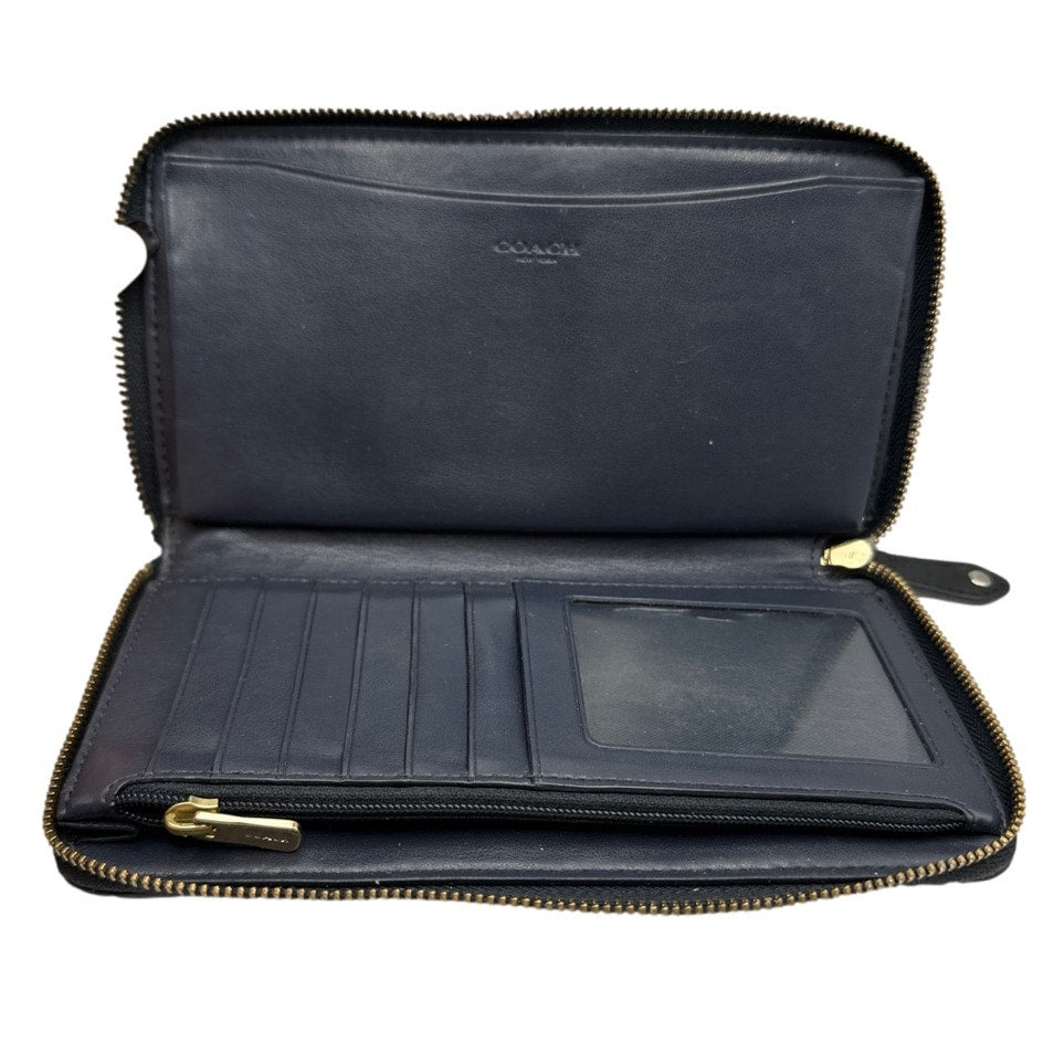 COACH Navy Blue Signature Dotted Zip Around Wallet
