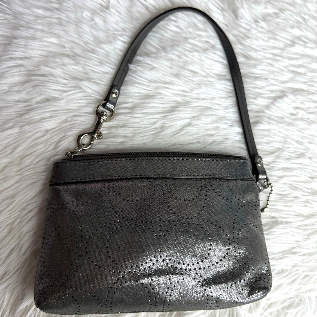 COACH Metallic Silver Signature Wristlet