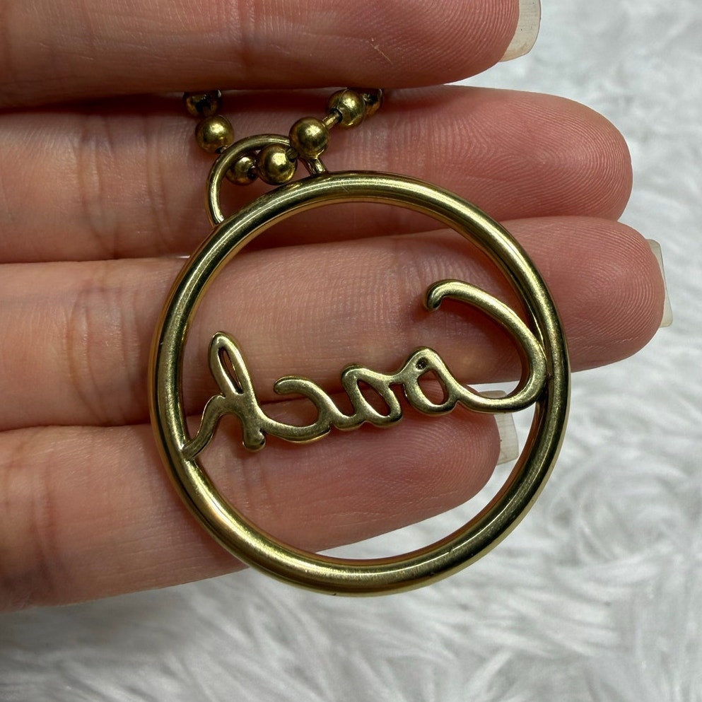 1.5" COACH Vintage Gold Metal Scripted Fob Bag Charm Hang tag Hangtag