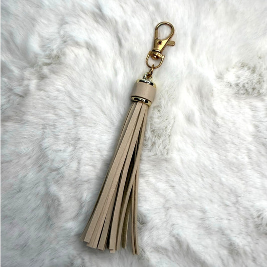 NEW Beige Tassel Bag Charm Tassels Keychains Purse Fashion Charm