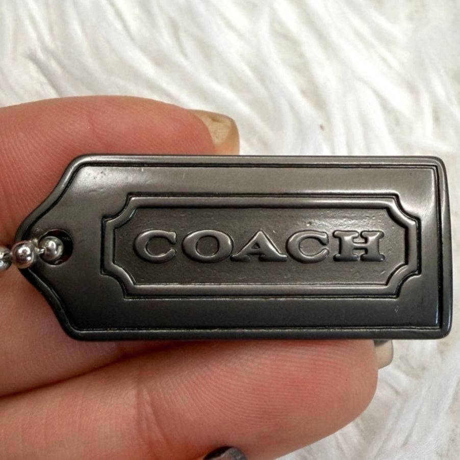 1.5" COACH Gunmetal y2k Fob Bag Charm Hang tag Hangtag