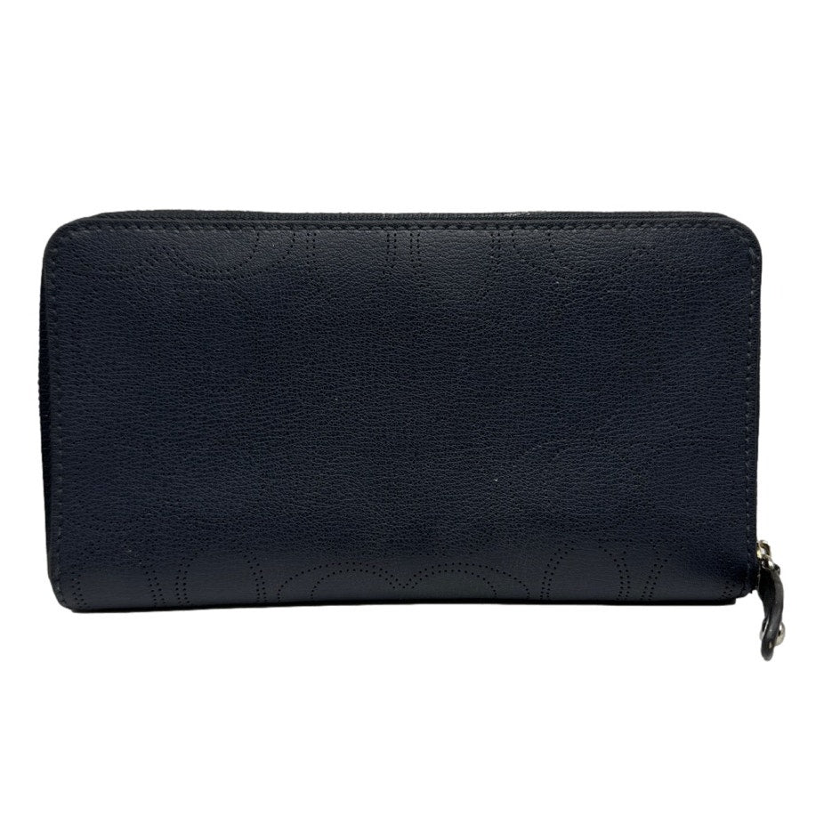 COACH Navy Blue Signature Dotted Zip Around Wallet