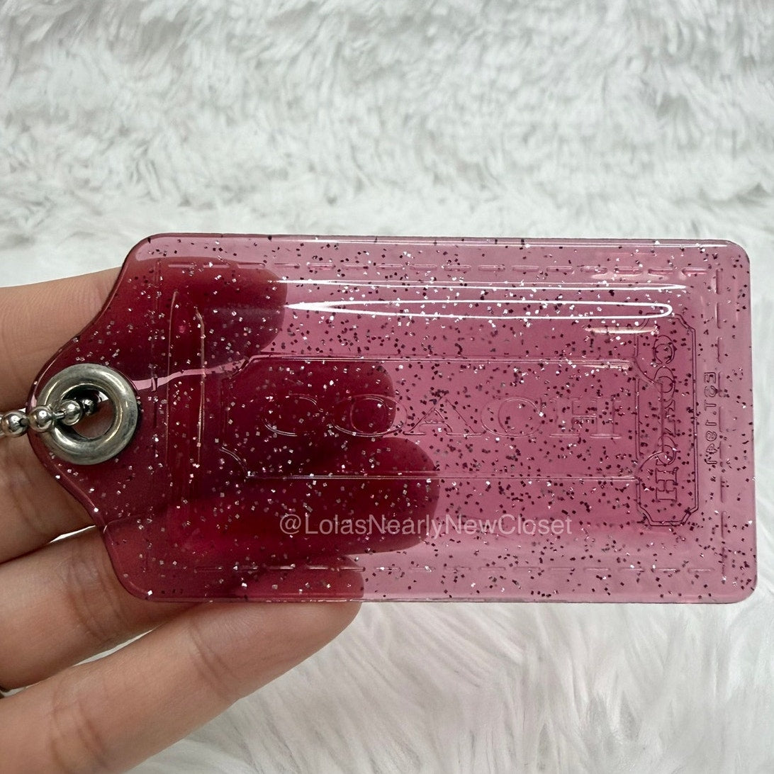 3" COACH Poppy Clear Glitter Pink Fob Bag Charm Hang tag Hangtag