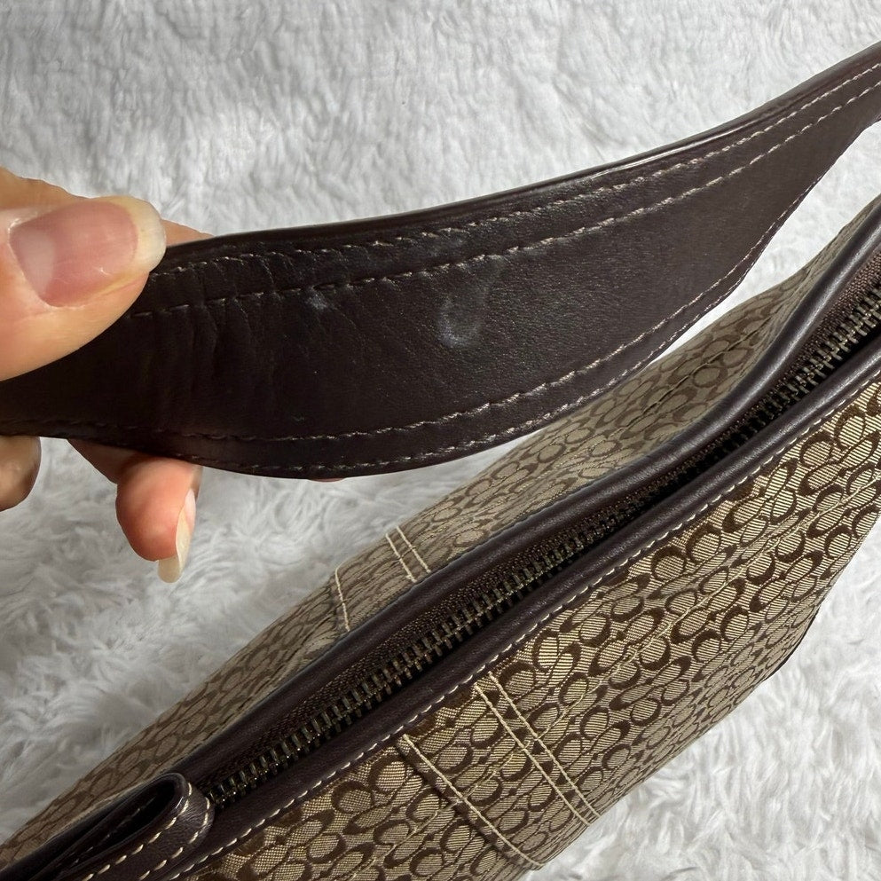 y2k COACH Brown Jacquard Canvas Suede Hobo Shoulder Bag