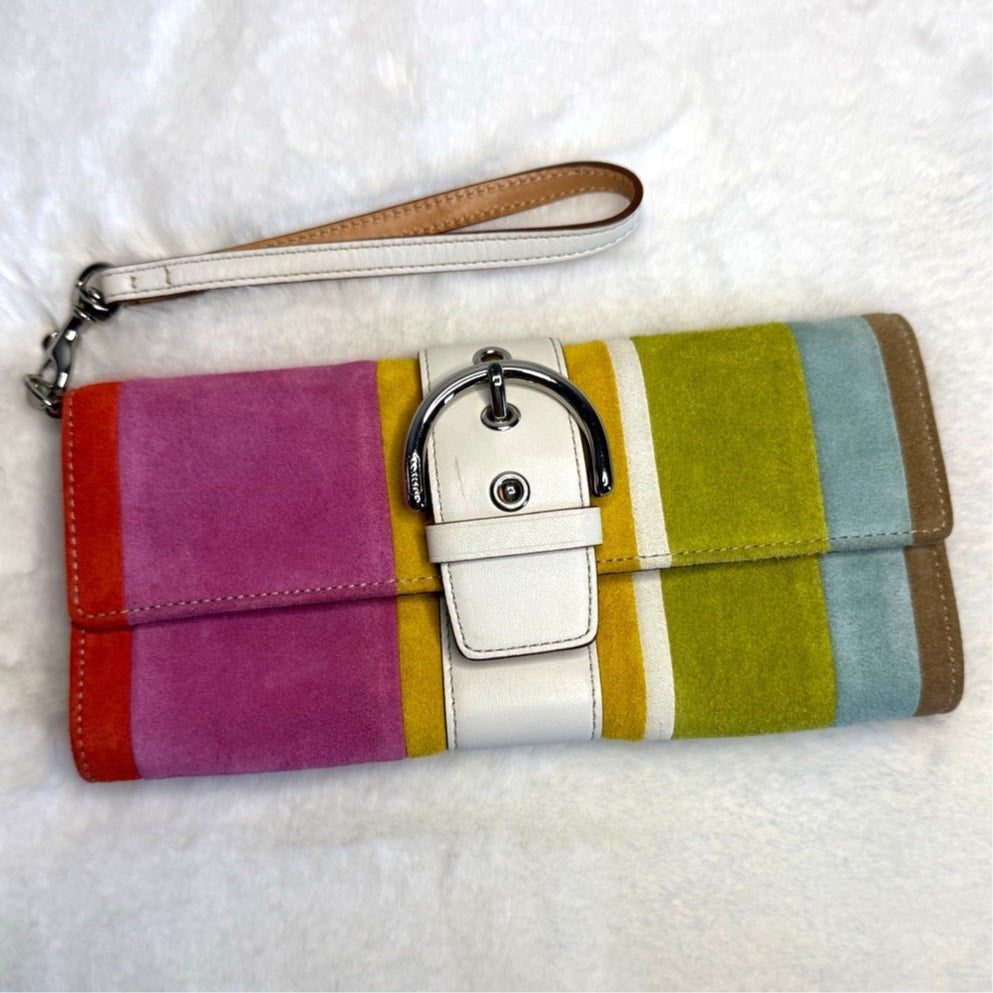 y2k Coach Vintage 2003 SoHo Striped Suede & Leather Wristlet Wallet