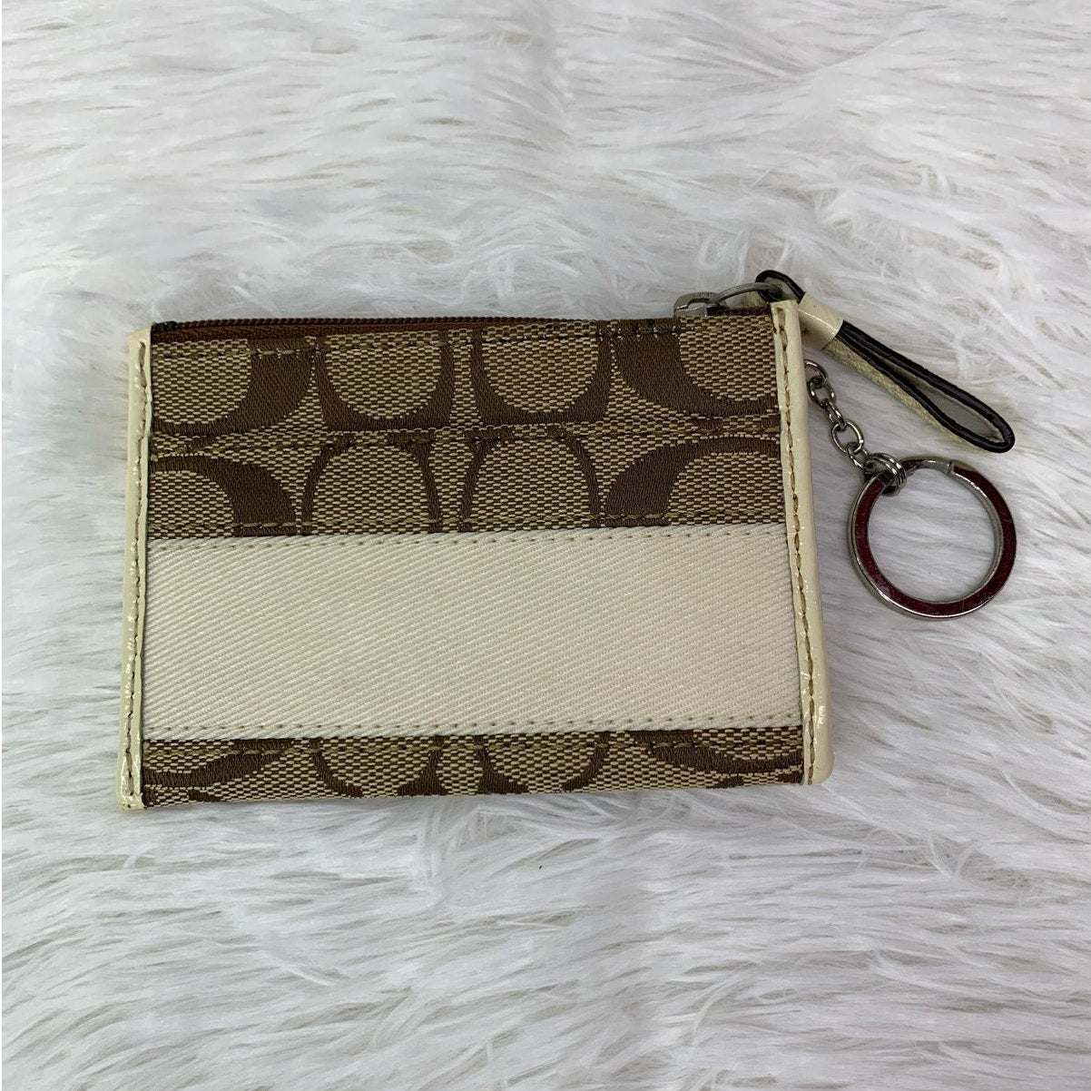 COACH Brown Cream Card Holder / Coin Purse with Key Ring