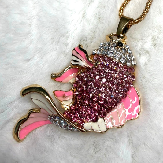BETSEY JOHNSON Pink Rhinestone Lovely Carp Fish Pendant Chain Necklace