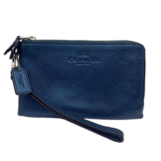 COACH Blue Double Zipper Around Wristlet