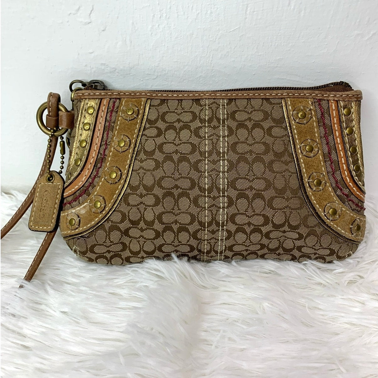 COACH Brown Signature Canvas Wristlet