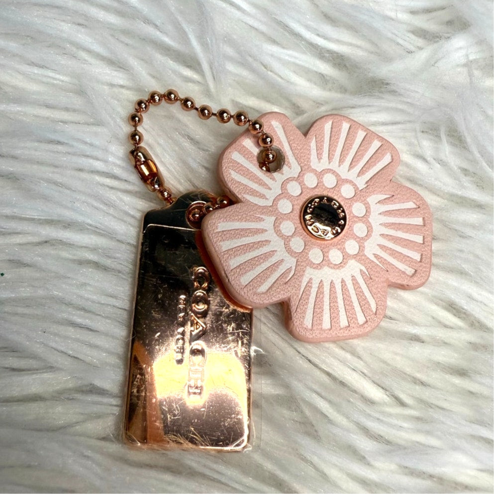 1" COACH Gold Tea Rose Flower Floral Bag Charm Hang Tag