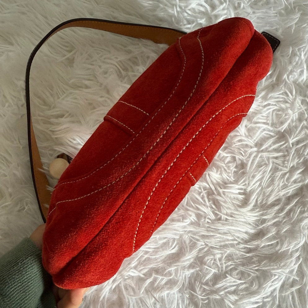 y2k COACH Vintage 4828 Red Suede Hobo Mini Purse Shoulder bag
