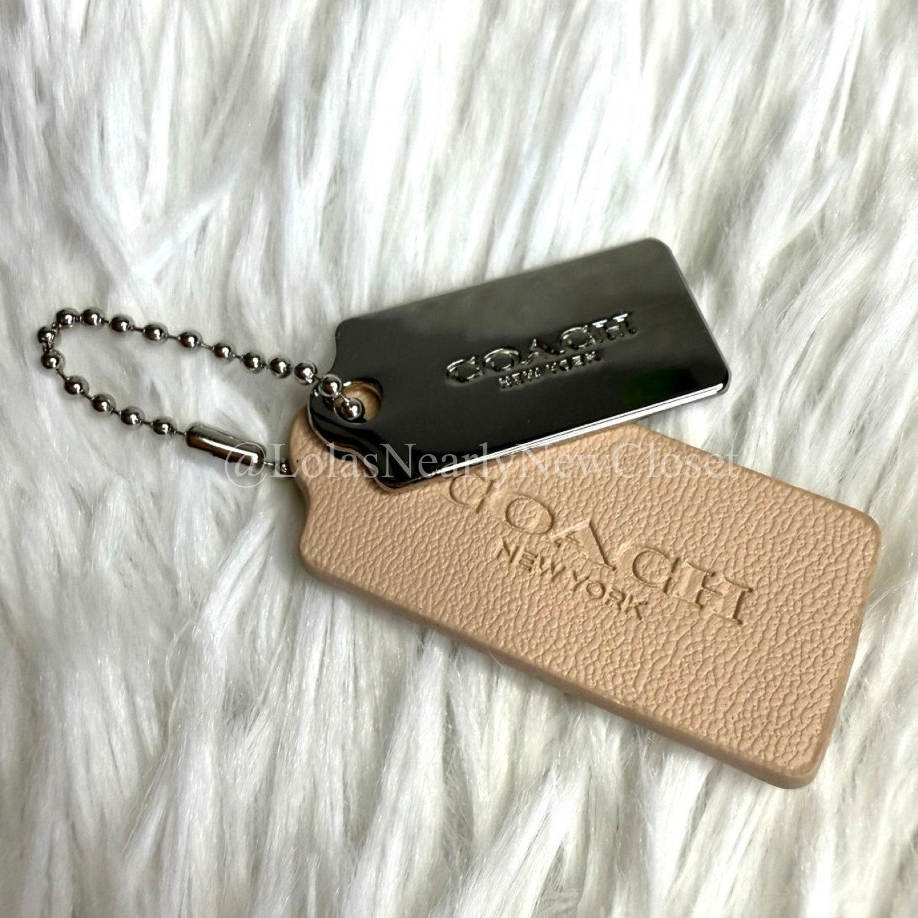 1.5" COACH Cream Silver Hang Tag Key Fob Bag Charm Set