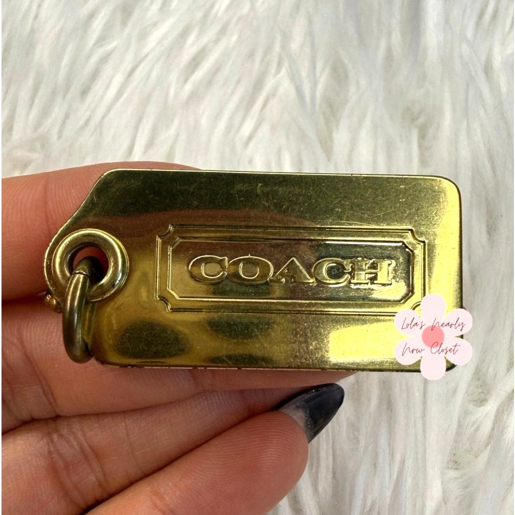 1.5" y2k COACH Vintage Gold Metal Fob Bag Charm Hang tag Hangtag