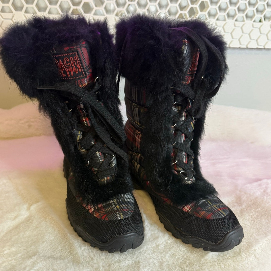COACH Poppy Jennie Red Plaid Boot 6.5B