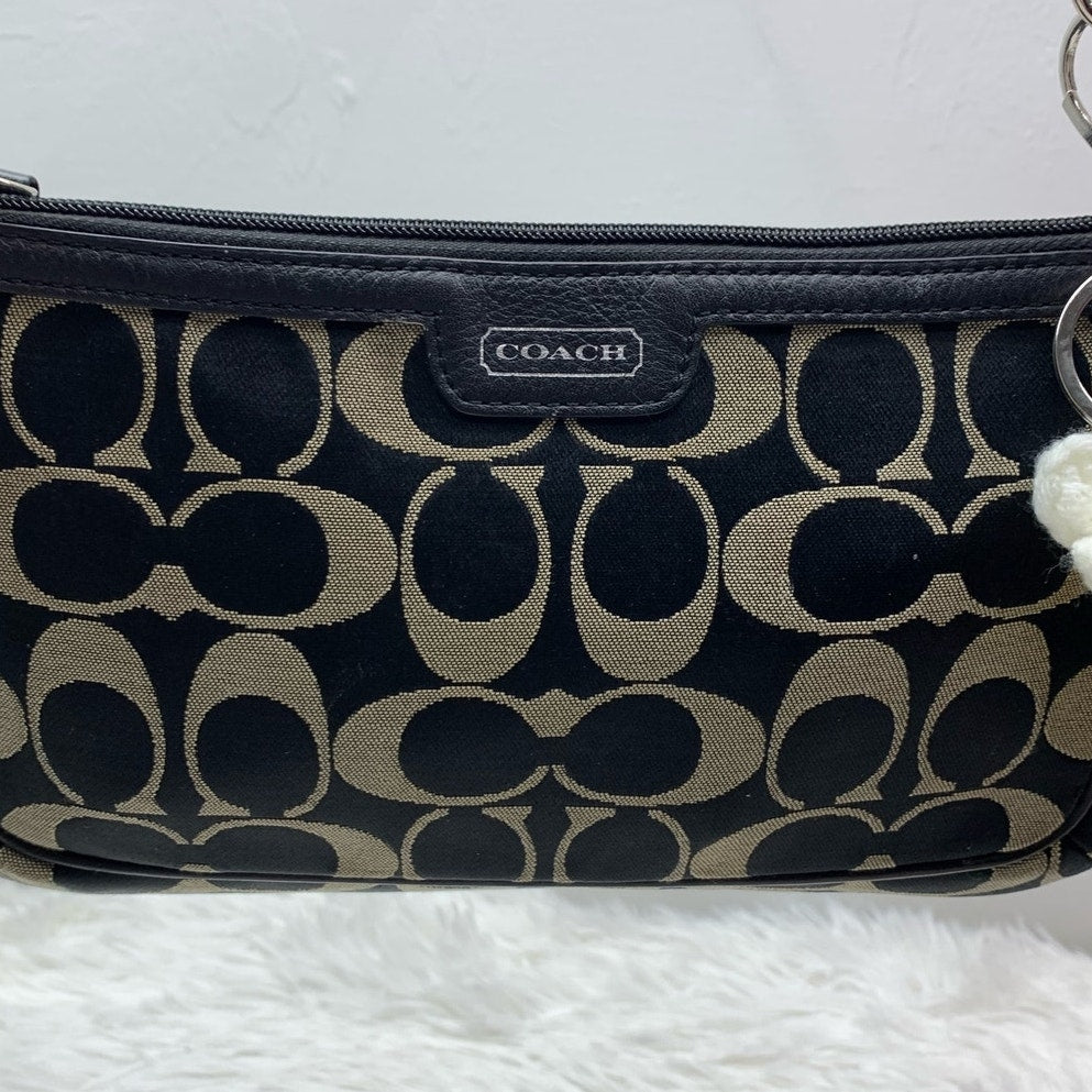 y2k COACH Black Signature Canvas Mini Purse Wristlet with Card Slots