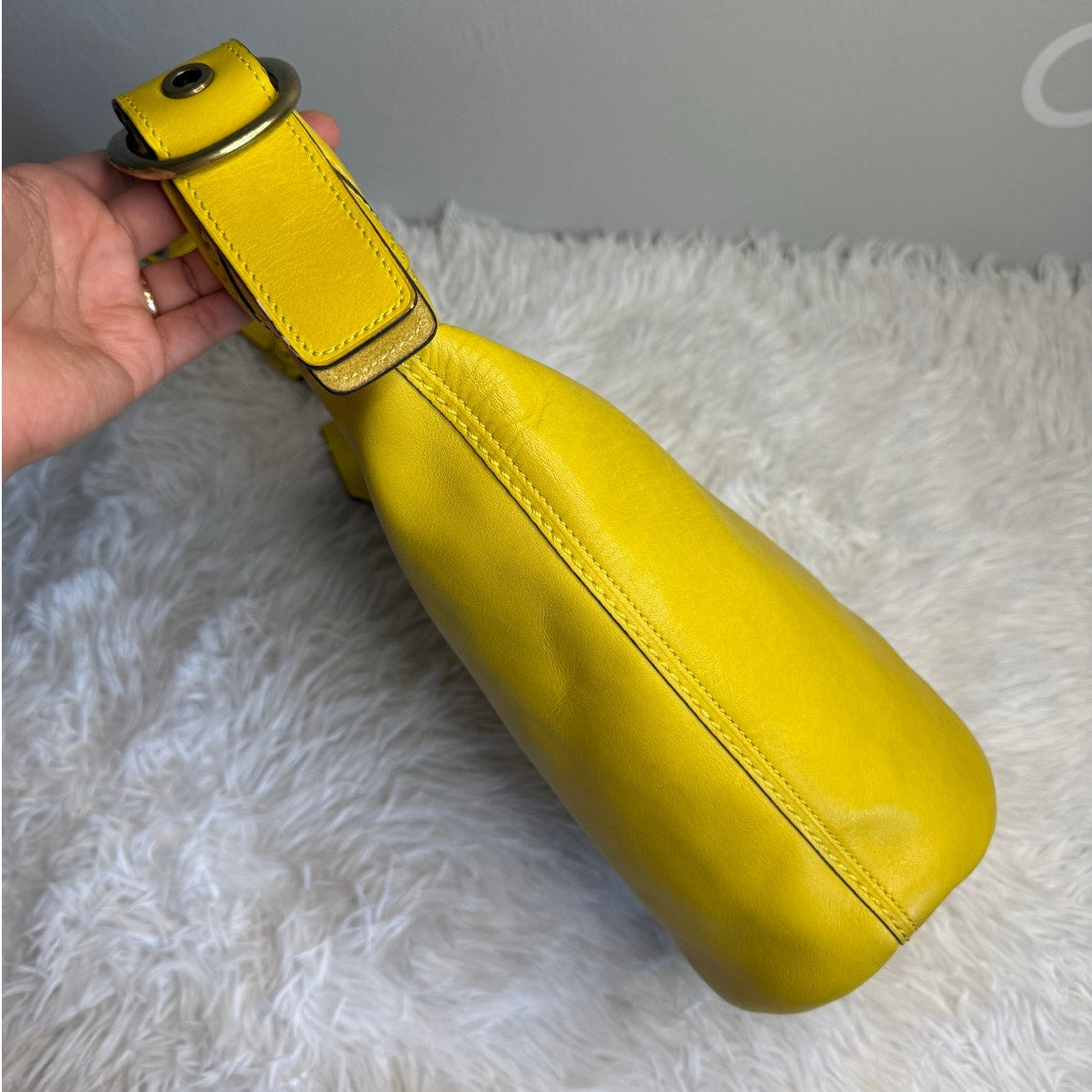 y2k COACH 2007 Bleecker 11422 Yellow Duffle Bucket Shoulder Bag Crossbody