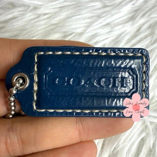 1.5" COACH Patent Leather Blue Fob Bag Charm Hang tag Hangtag