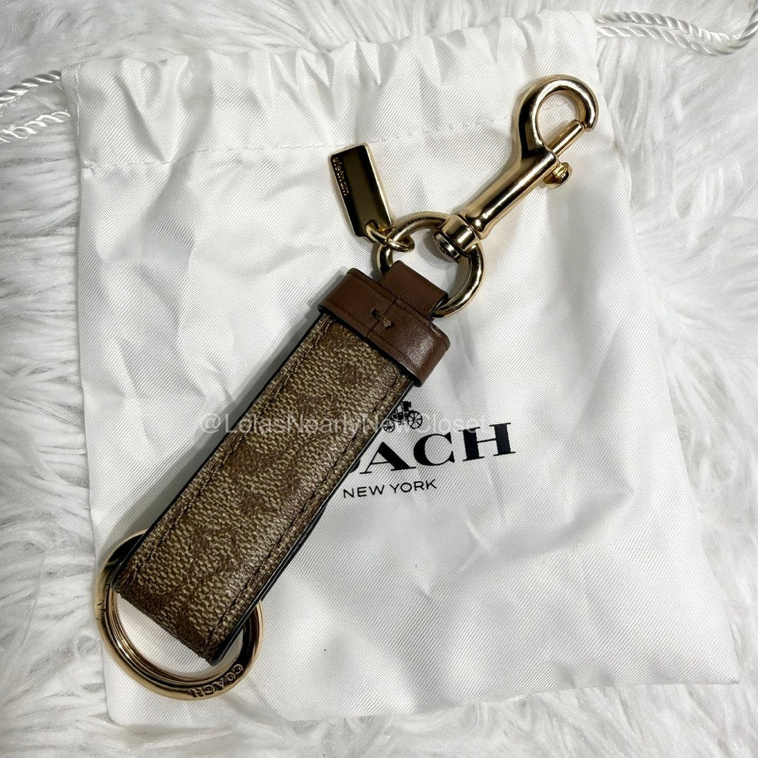 COACH Brown Signature Coated Canvas Bag Charm Key Fob