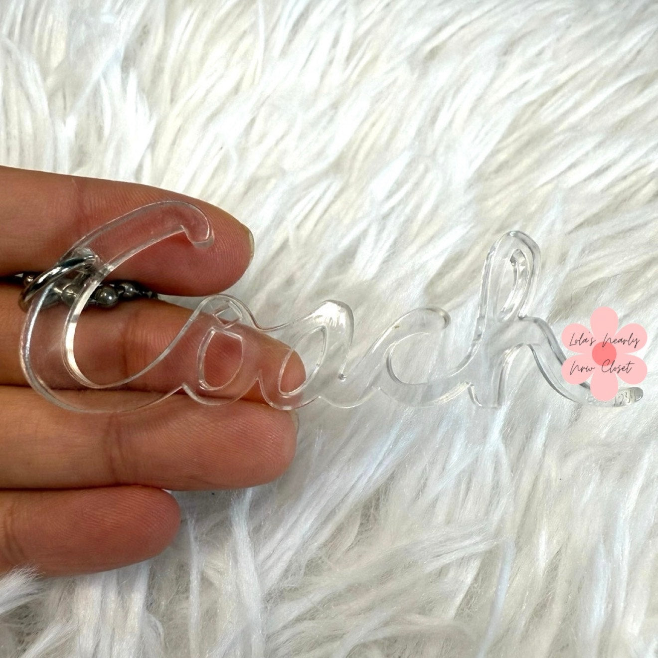 3” COACH Poppy Clear Script Fob Bag Charm Hang tag Hangtag