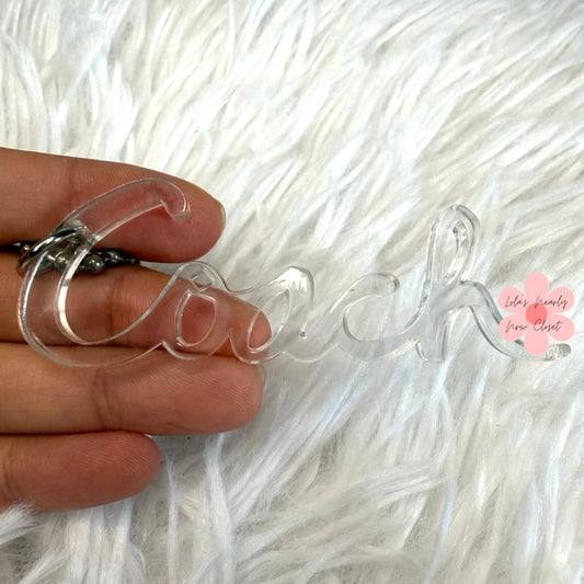 3” COACH Poppy Clear Script Fob Bag Charm Hang tag Hangtag