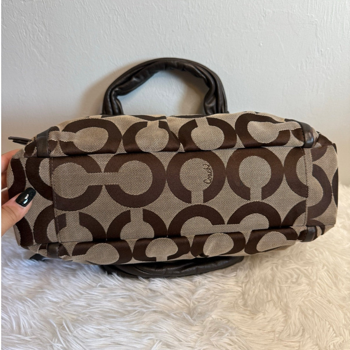 y2k COACH 2009 Brown Signature Canvas Parker Op Art Satchel Shoulder Bag