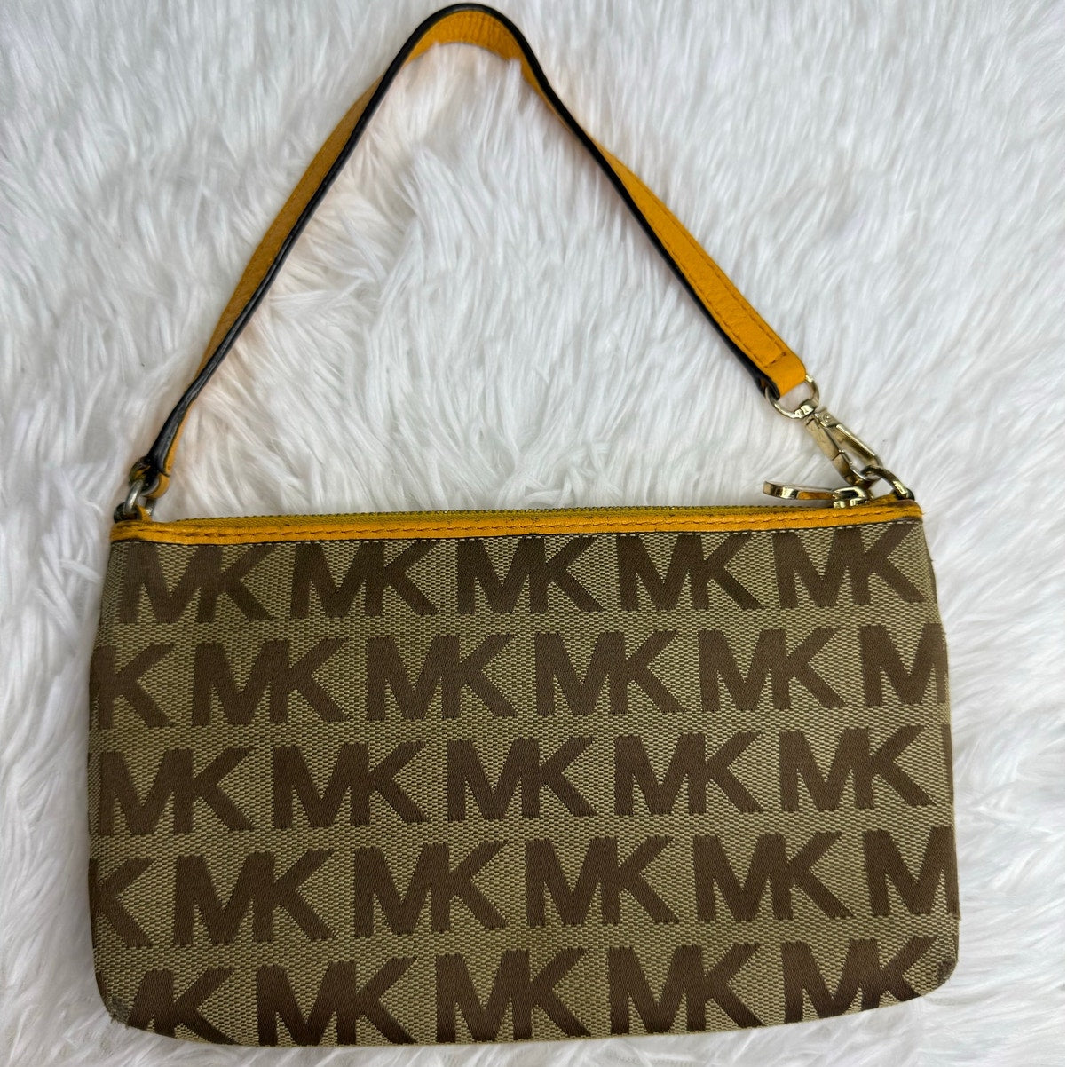 Michael Kors Brown Yellow Mini Purse Wristlet