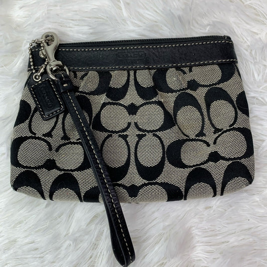 COACH Black Gray Signature Canvas Wristlet