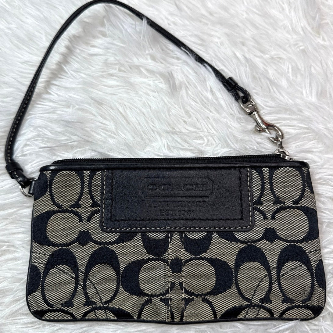 COACH Black Gray Signature Canvas Wristlet